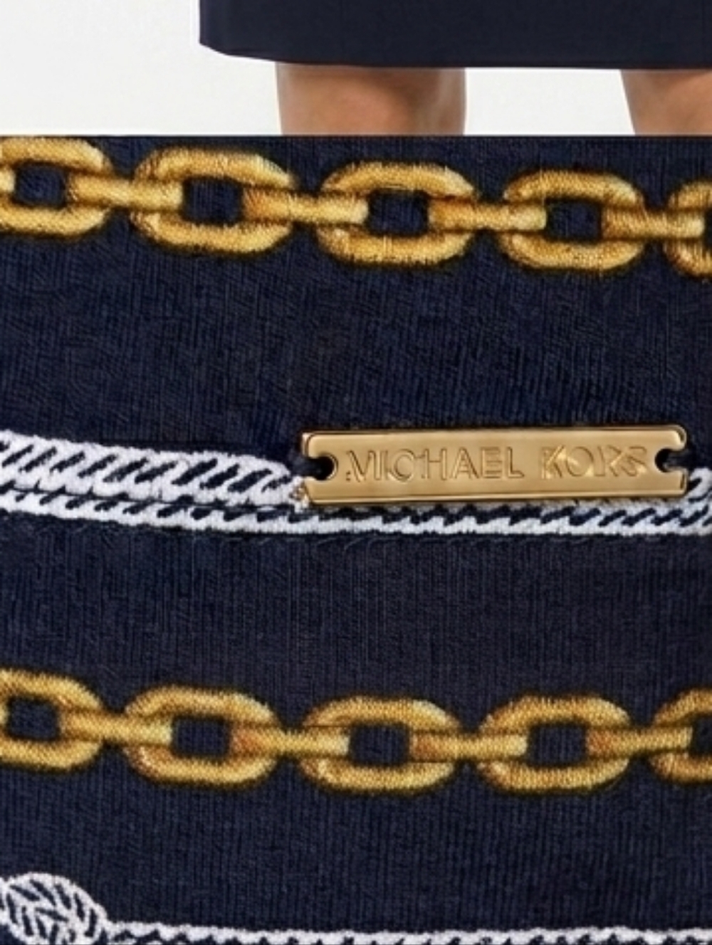 Michael Kors Nautical Navy Gold Chain Rope Bell Sleeve Peasant Top L - Picture 3 of 12